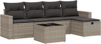 vidaXL Set De Muebles De Jard&iacute;n 6 Pzas Y Cojines Rat&aacute;n Sint&eacute;tico Gris Vidaxl