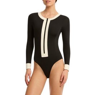 Sea Level Australia Border Long Sleeve One-Piece Rashguard Swimsuit in Black at Nordstrom Rack, Size 12