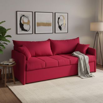 Dmora Sof&aacute; Cama 3 Plazas Avellana, Desenfundable, Lavable Made In Italy, Hidr&oacute;fugo Cama Extra&iacute;ble Colch&oacute;n Incluido, 205x86 Cm Rojo