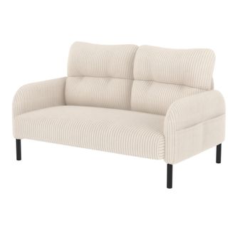 STILVORA Sof&aacute; Recto 2 Plazas En Terciopelo Acanalado Con Respaldo Ergon&oacute;mico Y Bolsillo Lateral, Estructura De Metal, Beige