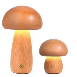 No Brand L&aacute;mpara De Noche Led, Luz Nocturna De Madera (juego De 2 Piezas, Grande + Peque&ntilde;a), Luz Nocturna Infantil Con Forma De Seta, L&aacute;mpara De Noche Inal&aacute;mbr