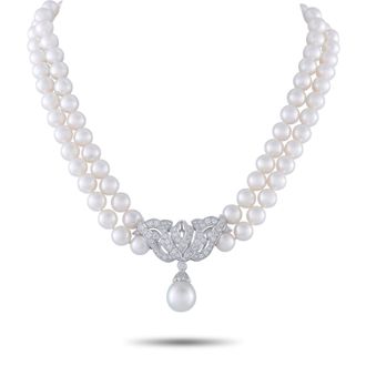 Mikimoto Platinum 2.25ct Diamond and Pearl Double Strand Necklace MI54-022026