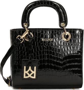 Kazar Tassen, Dames, Zwart, ONE Size, Leer, Elegante leren handtas met handgrepen geaccentueerd door print