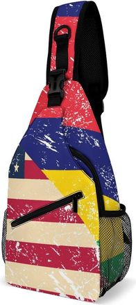 Generic U.S. And Mauritius Vintage Flag Mens Crossbody Chest Sling Bag for Travel Hiking Lightweight Shoulder Bags with Small Side