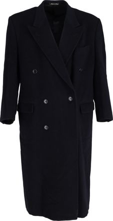 Armani Pre-owned Womens Giorgio Double-Breasted Overcoat in Navy Blue Wool - Size Large