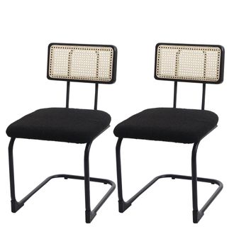 Hhg Hhg - Lote De 2 Sillas Basculantes 712, Silla Sill&oacute;n, Madera Rat&aacute;n Metal Boucl&eacute;, Tela/textil Negro