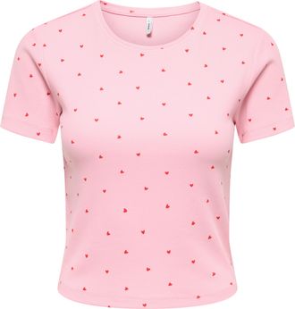 Only Kurzarmshirt ONLY ONLFENJA LIFE SS AOP TOP JRS NOOS, Damen, Gr. XL, romance rose aop:hearts, Jersey, Obermaterial: 95% Baumwolle, 5% Elasthan, bedruck