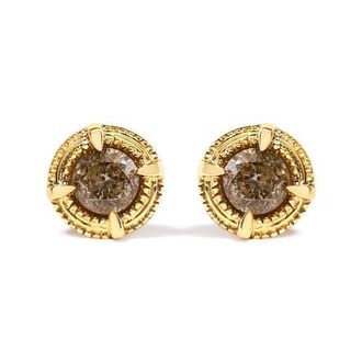 House of Brilliance 14K Yellow Gold Plated Silver 1/2 Ct Diamond Solitaire Milgrain Stud Earrings at Nordstrom