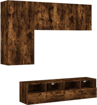 vidaXL 4 Piece TV Wall Units Smoked Oak Engineered Wood vidaXL