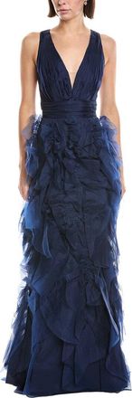 Marchesa Sleeveless Deep V-Neck Silk Maxi Dress