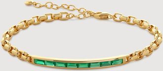 Monica Vinader Gold Mini Baguette Gemstone Chain Bracelet Green Onyx