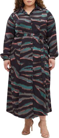 City Chic Untamed Long Sleeve Shirtdress in Teal Untamed at Nordstrom Rack, Size 3Xl/26W