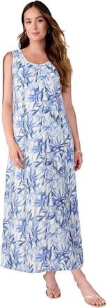 Jessica London Denim Maxi Dress in Blue Watercolor Palms at Nordstrom, Size 14