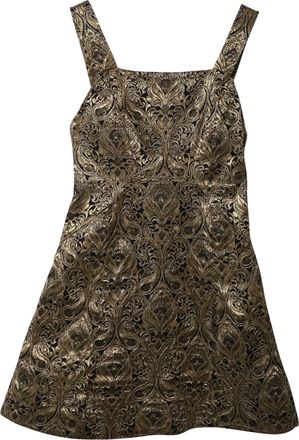Alice & Olivia Alice + Olivia Fowler Embellished Brocade Mini Dress in Gold Polyester