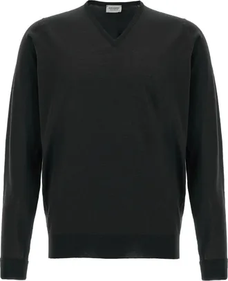 John Smedley Breigoed - Heren - V-hals truien - Zwart - S - Leer - Truien & Vesten