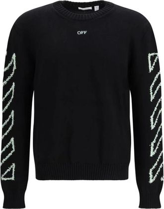 Off-white Diagonale Pijl Fuzzy Sweater - Heren - Ronde hals truien - Zwart - M - Katoen - Truien & Vesten
