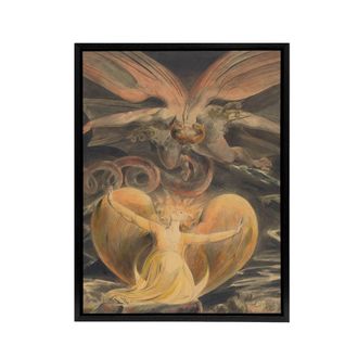 Artery8 Great Red Dragon & Sun Clothed Woman Blake Framed Canvas Wall Art | Size: W24 x H32