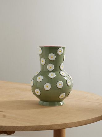 La DoubleJ Vaso In Ceramica Dipinta Margherita - Verde