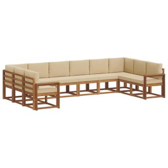 vidaXL Conjunto De Sof&aacute;s De Exterior Con Coj&iacute;n 10 Pcs Natural Y Beige Vidaxl