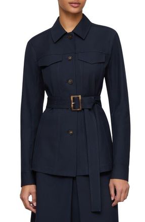 Lafayette 148 New York Techno Stretch Twill Belted Jacket in Ink at Nordstrom, Size X-Large