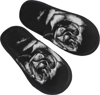 Generic Women Men Slippers Gothic Flower Pattern Bedroom Slipper Deluxe House Slippers Plush Fleece Lined Indoor Shoes For Travel Guest Party L