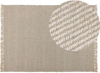 Beliani Beliani - Alfombra De Pasillo Beige Algod&oacute;n Yute Con Flecos 140 X 200 Cm Tejida A Mano Boho Pasillo Dormitorio Aladag