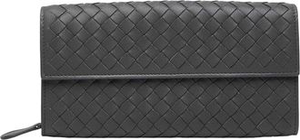 Bottega Veneta Grey Intrecciato Leather Long Wallet (Authentic Pre-Loved)