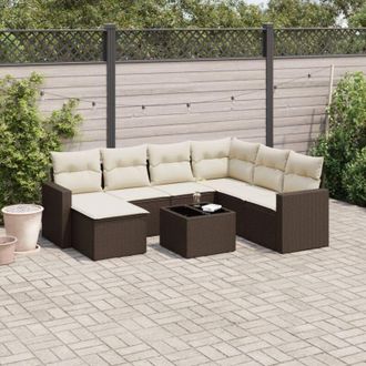 vidaXL Set Sof&aacute;s De Jard&iacute;n 8 Piezas Y Cojines Rat&aacute;n Sint&eacute;tico Marr&oacute;n Vidaxl