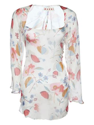 Marni floral-print sheer blouse - White