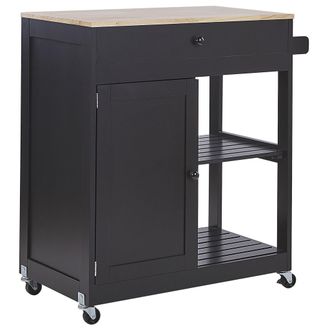 Beliani Carrito De Cocina De Mdf Madera De Caucho Negro 75 X 43 X 87 Cm Ruedas Estante 2 Baldas 1 Caj&oacute;n Trapani