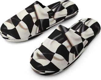 Generic Checkered Racing Flag Mens Cotton Slippers Memory Foam Comfort House Shoes Winter Indoor Slipper for Hotel Casa Spa