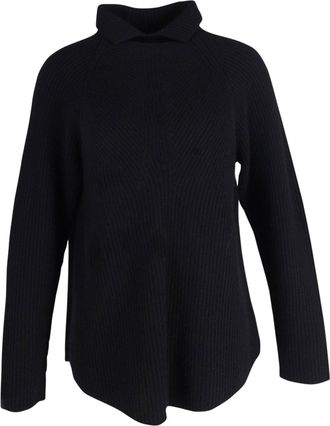 Theory High Collar Ribbed Sweater in Black Cashmere