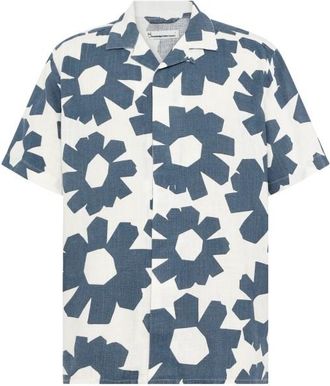 Knowledge Cotton Apparel Linen-Mix Printed Shirt Hemd f&uuml;r Herren | wei&szlig;/grau