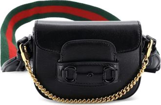 Gucci Horsebit 1955 Flap Wallet with Strap leren crossbodytas - Zwart
