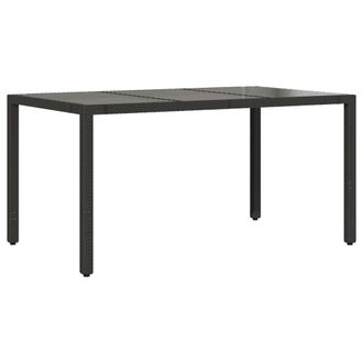 Berkfield Home Garden Table with Glass Top Black 150x90x75 cm Poly Rattan | Size: 150 x 90 x 75 cm