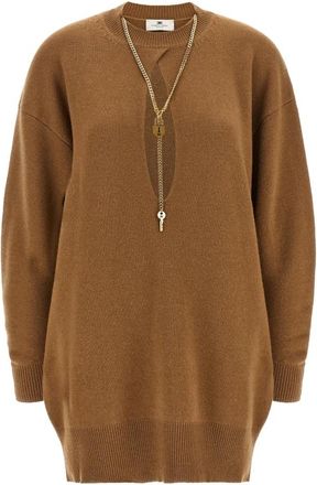 Elisabetta Franchi Gebreide Jurk - Dames - Kleedjes - Bruin - S - Wol - Kleedjes