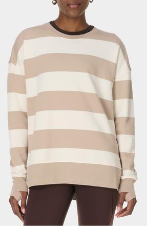 Sweaty Betty After Class Stripe Longline Sweatshirt in White/Dusk Beige Large Stripe at Nordstrom, Size Xx-Large