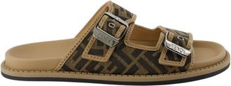 Fendi Jacquard Instap Sandalen - Heren - Sandalen - Bruin - 42 EU - Leer - Schoenen