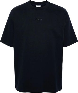 Drôle de Monsieur Tops, Heren, Blauw, M, Katoen, T-shirt met logo-opdruk en ronde hals