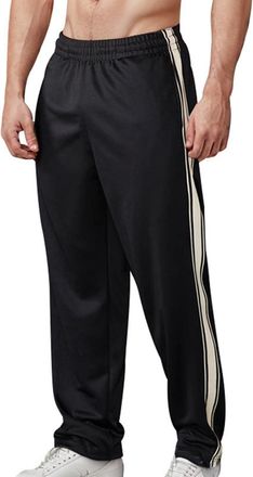 Generic Tracksuit Bottoms Men Striped - Mens Joggers Loose Fit Cotton Silky Sweatpants Open Hem Breathable Baggy Track Pants Elasticated Waisted Soft Casual C