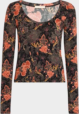 Ulla Johnson Aris Printed Long-Sleeve Jersey Top