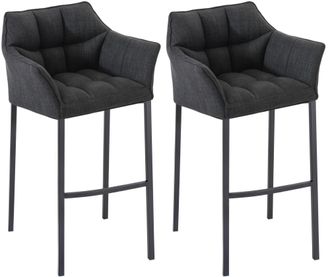 Clp Clp - Set De 2 Taburete De Bar Damaso En Tela Con Base De 4 Patas Gris Oscuro Negro