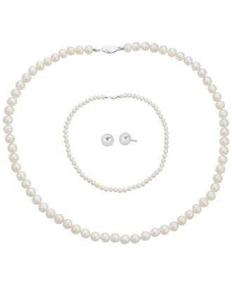 Belpearl Belpearl Silver 6-7Mm Freshwater Pearl Necklace, Earrings, & Bracelet Set