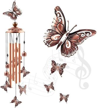 OEM [mai Usato]campanelli A Vento Da Esterno, In Offerta, In Alluminio Tubolare Con Farfalle E Gancio A S, Ideali Per Decorare Patio O Giardino, Perfetti 