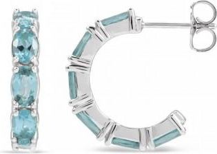 Allurez Oval Aquamarine Hoop Earrings in Sterling Silver (2.64ct)