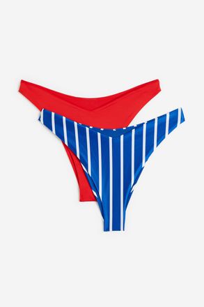 H&M 2er-Pack Bikinihosen - Knallblau/Gestreift