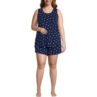 Lands End Cooling 3 Piece Pajama Set - Robe Tank and Shorts in Deep Sea Navy Dot at Nordstrom, Size 3X