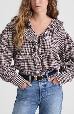 Madewell Ruffle Pintuck Long Sleeve Top in Chocolate Raisin at Nordstrom Rack, Size X-Small