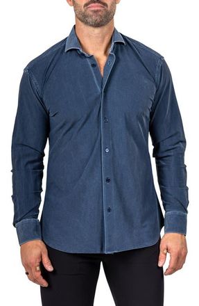 Maceoo Eins Marthy Contemporary Fit Button-Up Shirt in Blue at Nordstrom, Size 8