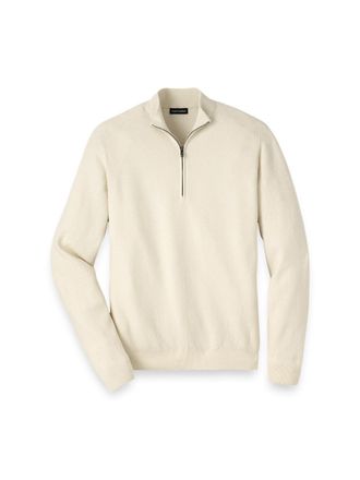 Paul Fredrick Silk Cotton Cashmere Quarter Zip Mock Neck Sweater